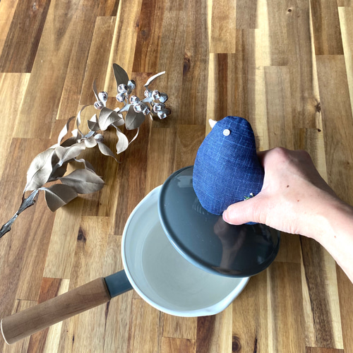 柄リニューアル＞ことりの鍋つかみ 藍色 小鳥 鳥 バード ミトン 紺色
