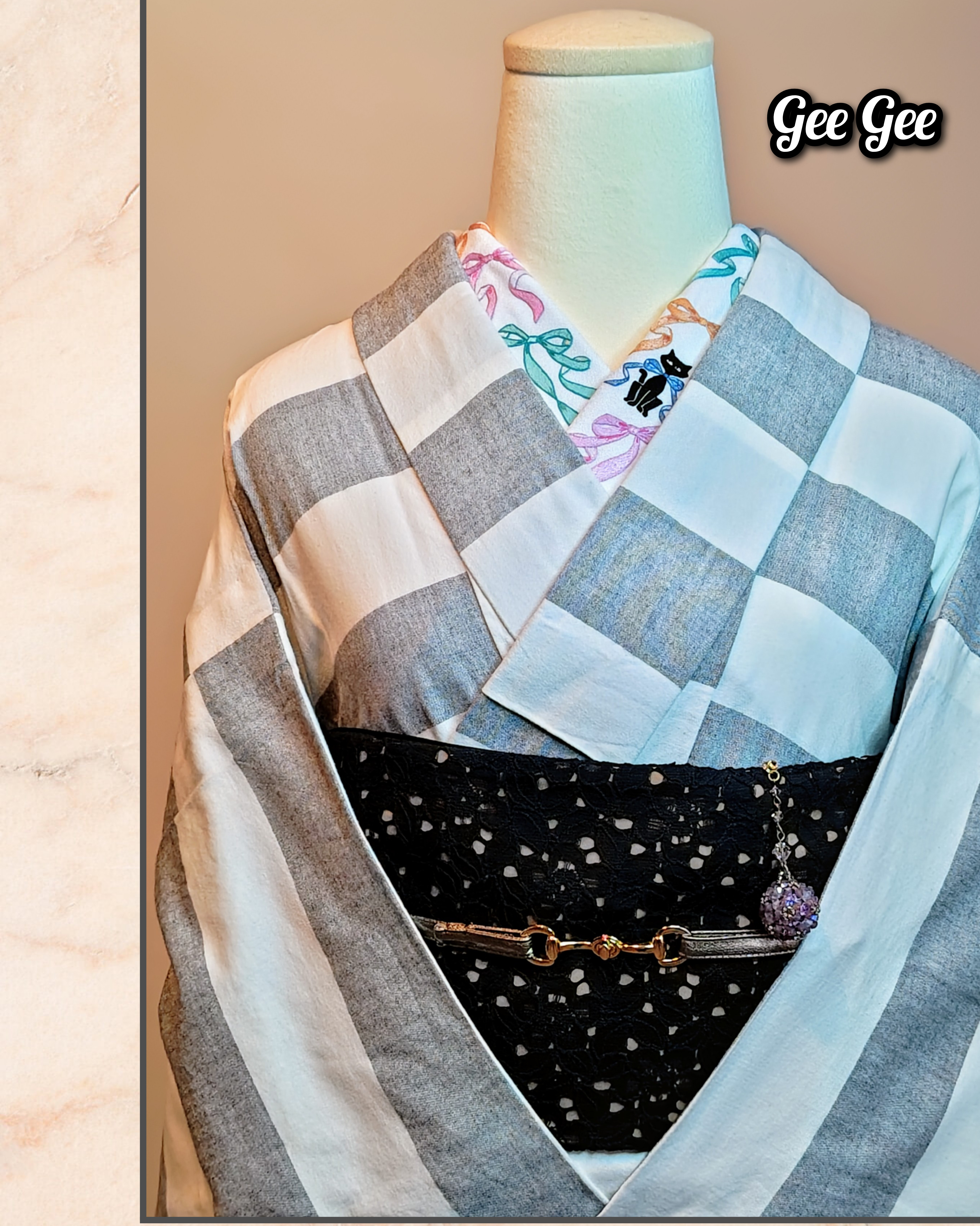 手刺繍半襟 黒猫・Chat noir シリーズ  リボン