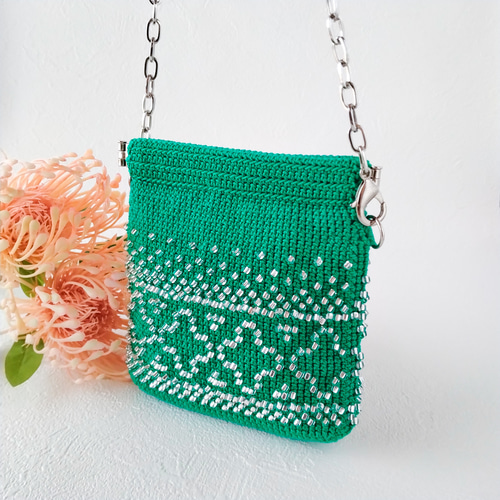 輝く花のビーズバッグ 斜め掛け ミニバッグ マイクロバッグ 中華