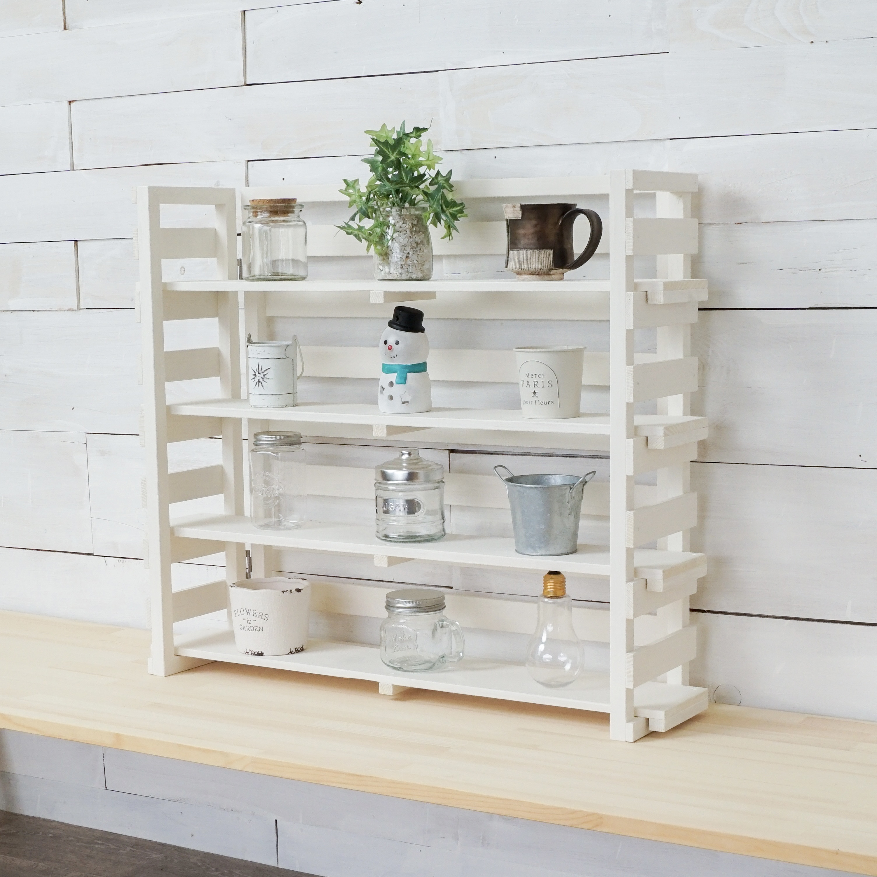 ②スリムな折り畳みシェルフ６０【受注】ピュアホワイト ２５色