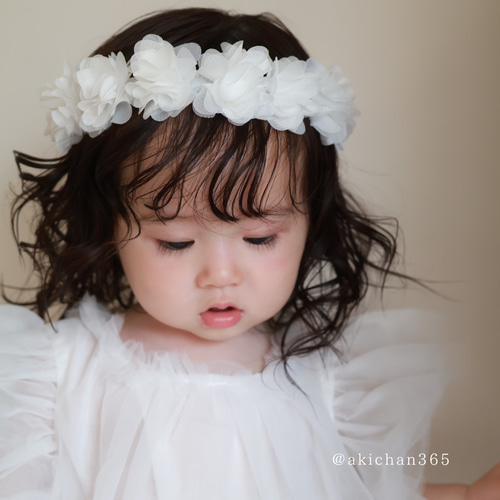 花冠【ベビー、キッズ用】／ヘアバンド、100日祝い、ハーフバースデー