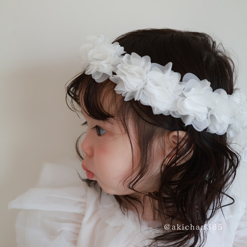 花冠【ベビー、キッズ用】／ヘアバンド、100日祝い、ハーフバースデー