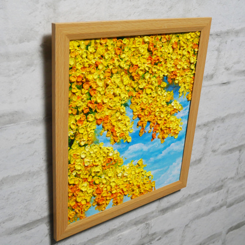 油絵 油彩 油彩画 絵 絵画 【青空に咲くミモザ】 絵画 HR 通販