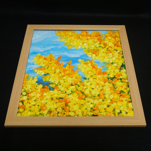 油絵 油彩 油彩画 絵 絵画 【青い背景のミモザ】 油絵 油彩 油彩画 絵 絵画 【青い背景のミモザ】 - メルカリ