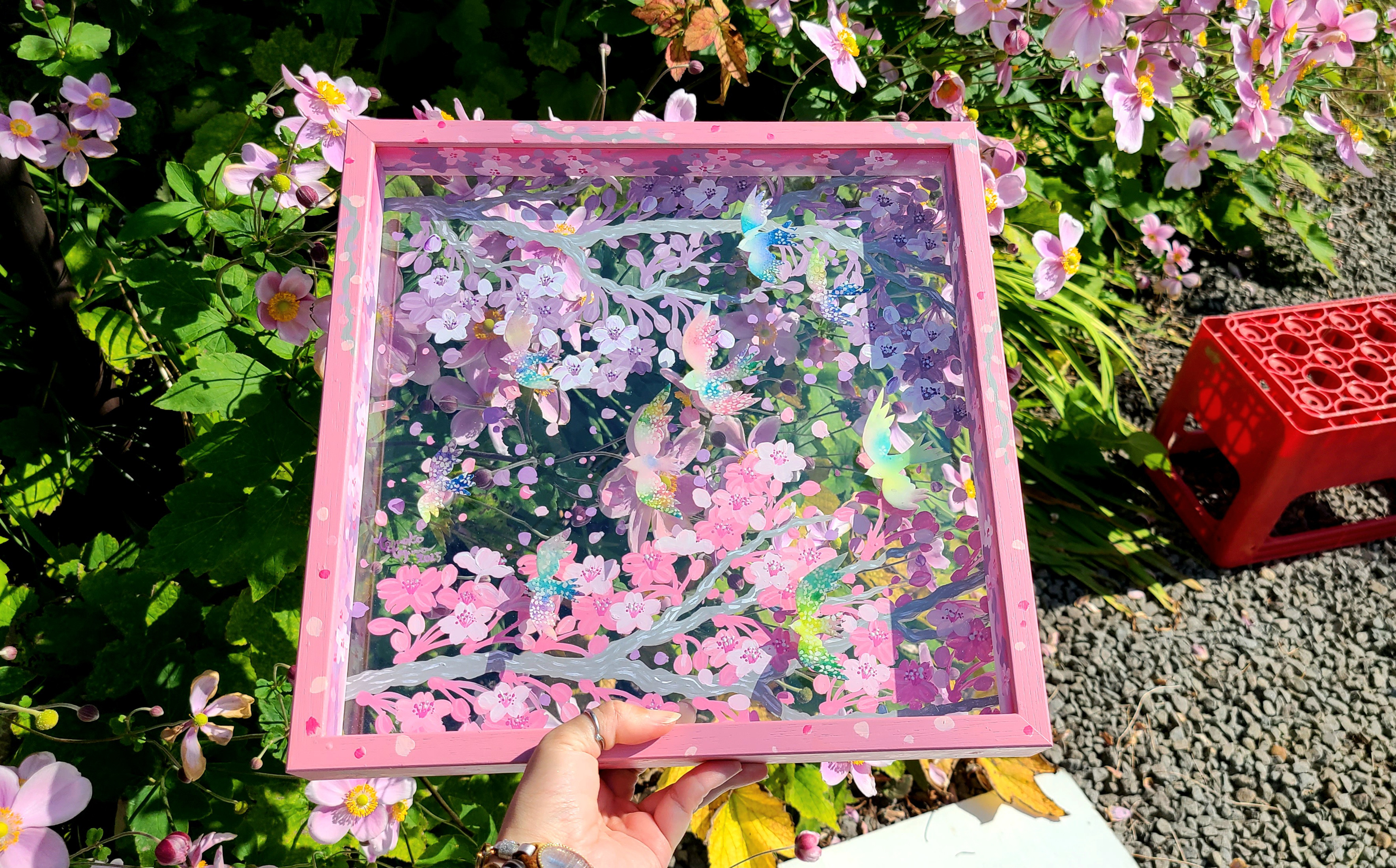 【残り一点/透明アート原画】桜散歩ピンク　クリアBOX　32cm
