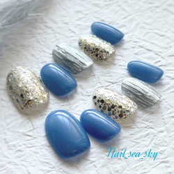 サックス ブルー シルバーラメとシャンパンゴールドmix シルバーミラー