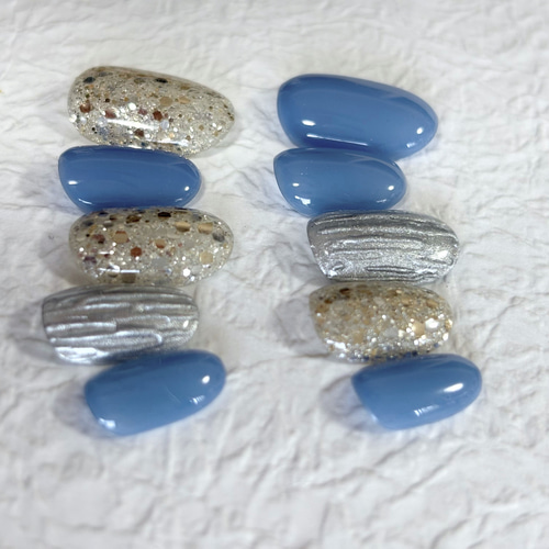 サックス ブルー シルバーラメとシャンパンゴールドmix シルバーミラー