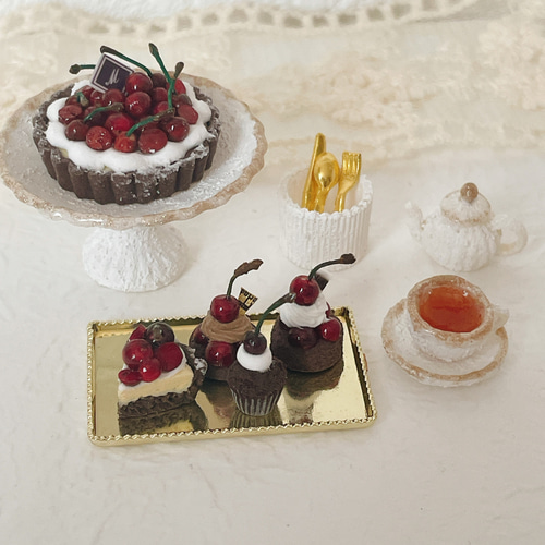 ダークチェリーのスイーツセット ミニチュアスイーツ ダークチェリーのスイーツセット ミニチュアスイーツ その他雑貨 うり