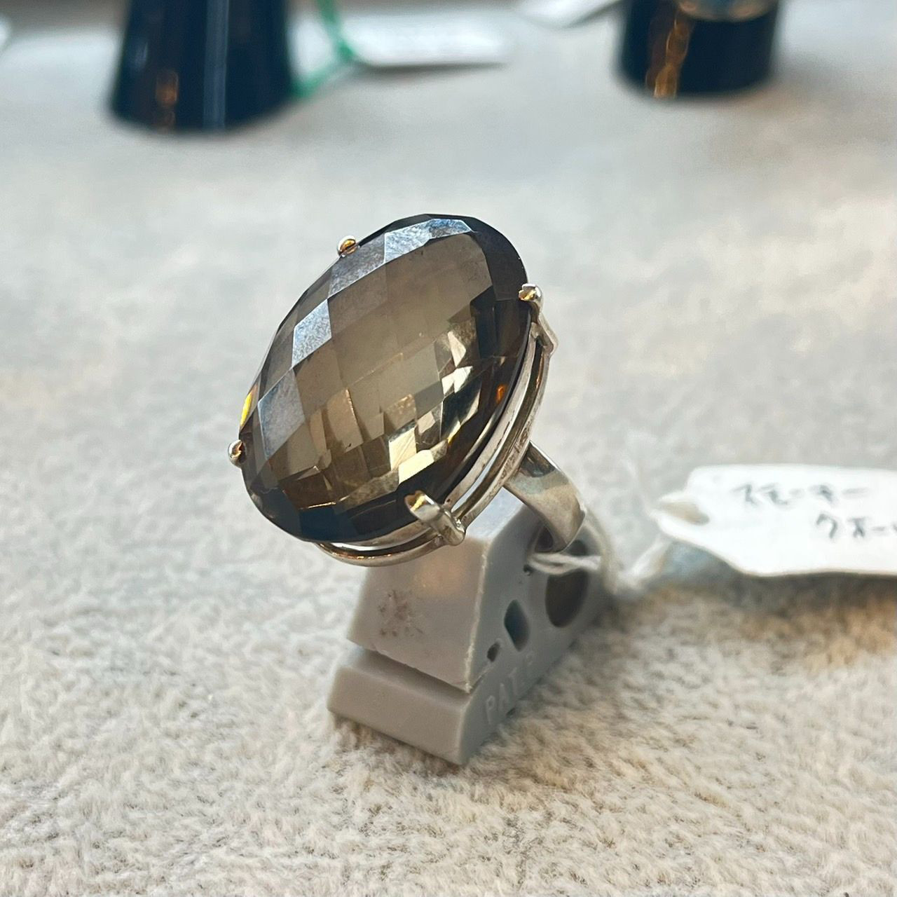 シルバーリング 大粒 天然石 スモーキークオーツ シルバー925 レディース 天然 ハンドメイド 1点もの レディース