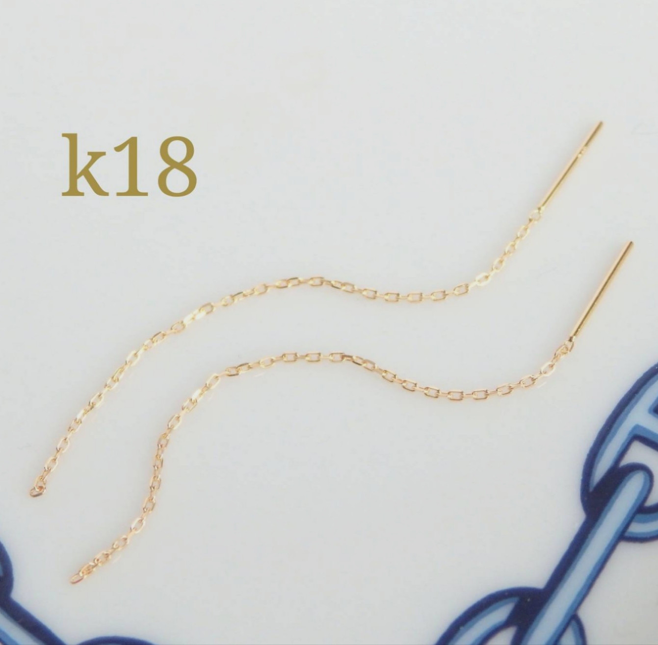 k18ピアス　アメリカンピアス　4面ダイヤカットあずきチェーン　つけっぱなし　揺れピアス　気分が上がる　プレゼント