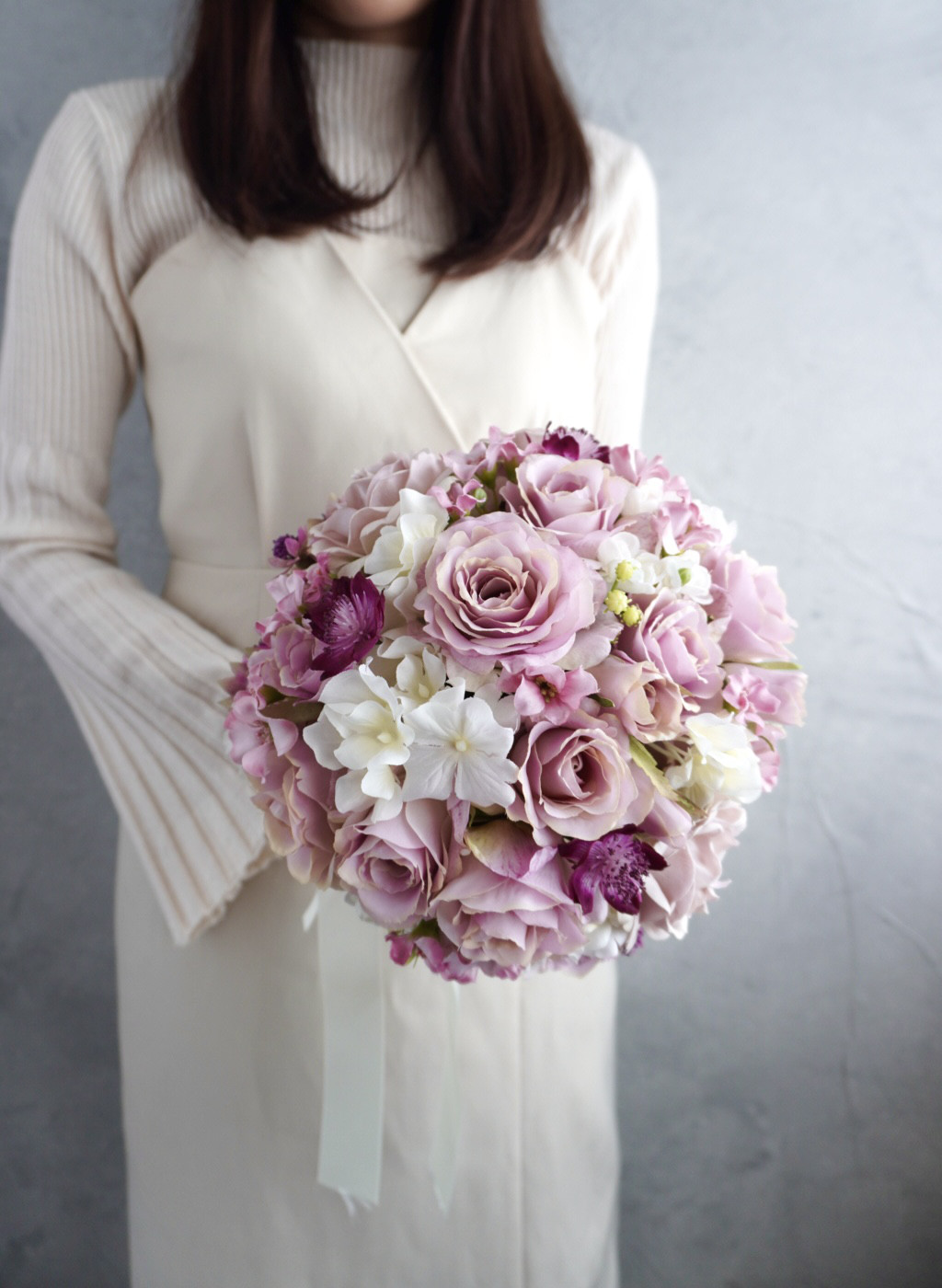 【スペシャル価格】ブーケ•ブートニア•ヘッドパーツ3セット｜大人可愛いピンクローズのラウンドブーケ アーティフィシャル