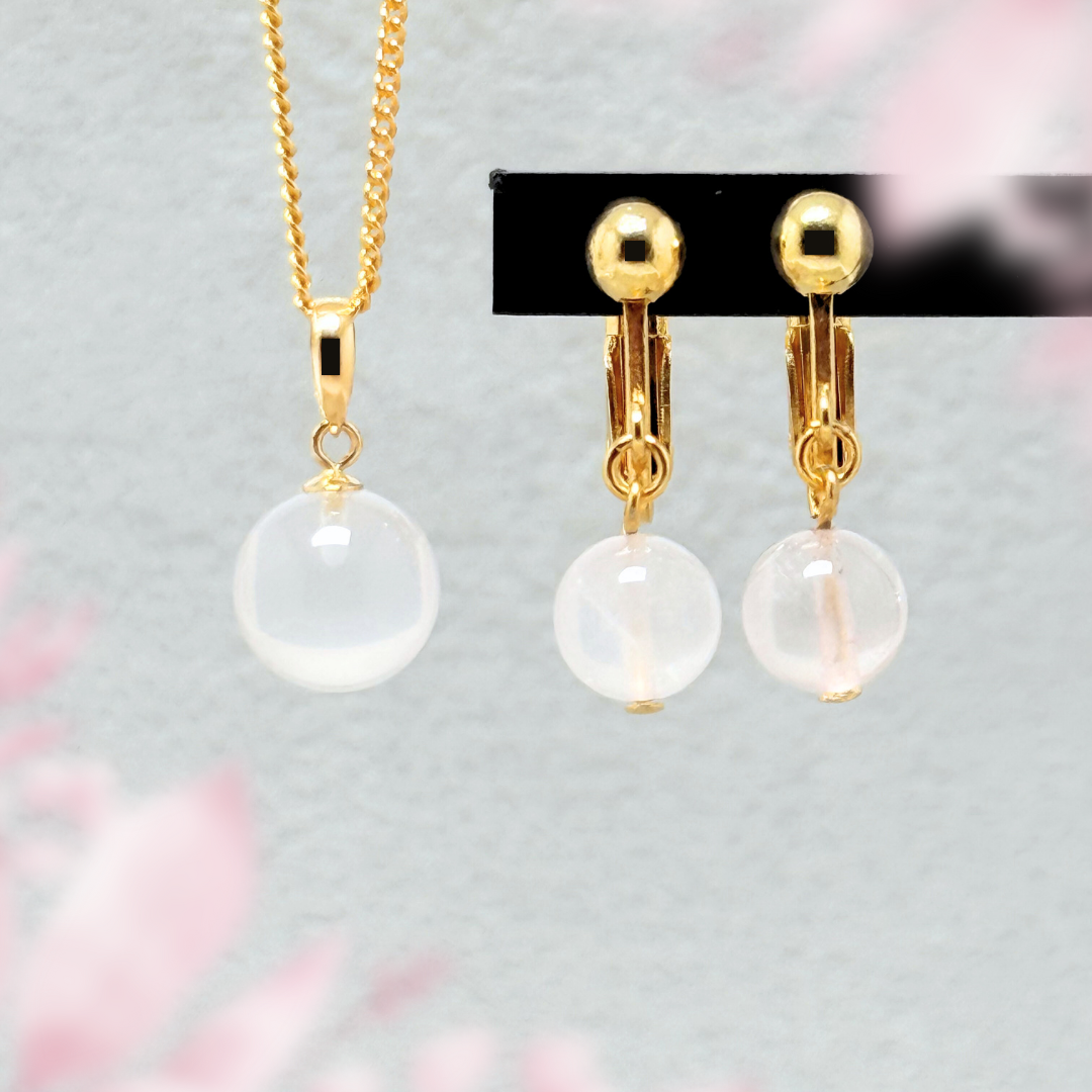 セット特価 K18 ローズクォーツ/紅水晶  天然石ネックレス&イヤリング - Rose