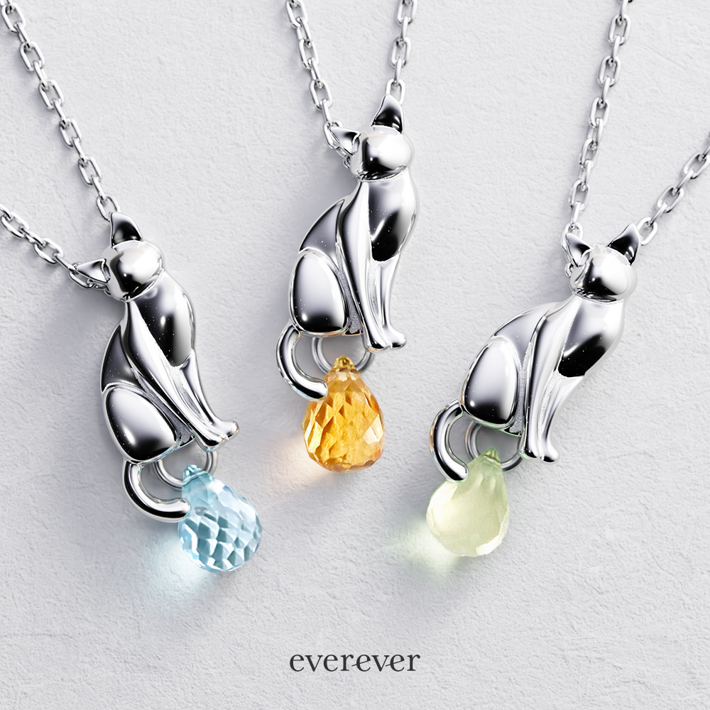 ミックスver.かしげ猫ネックレス【選べる猫種×天然石】