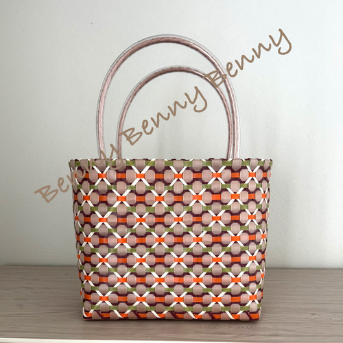 pepeプラカゴ プラカゴ 花柄 Lサイズ レトロポップ カシス&オレンジ PPバンド トート