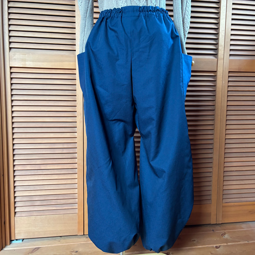 青緑色の反物から もんぺパンツ 101cm 着物リメイク ロングパンツ