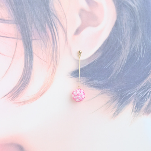とっても小さな手毬のアクセサリー ひとつぶ桜 ピアス（スタッド・一粒