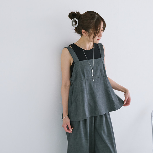 【セール】麻タッチで爽やかな印象に♡ポッコリお腹にもオススメ ペプラムキャミ ビスチェ パンツ セットアップ 24168 16枚目の画像