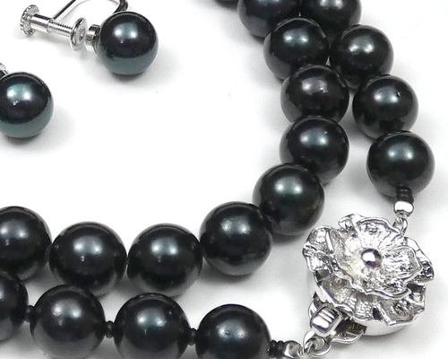 アコヤ黒真珠ネックレス 珠7.5-7.8mm コバルトブラックあこや 大珠 冠