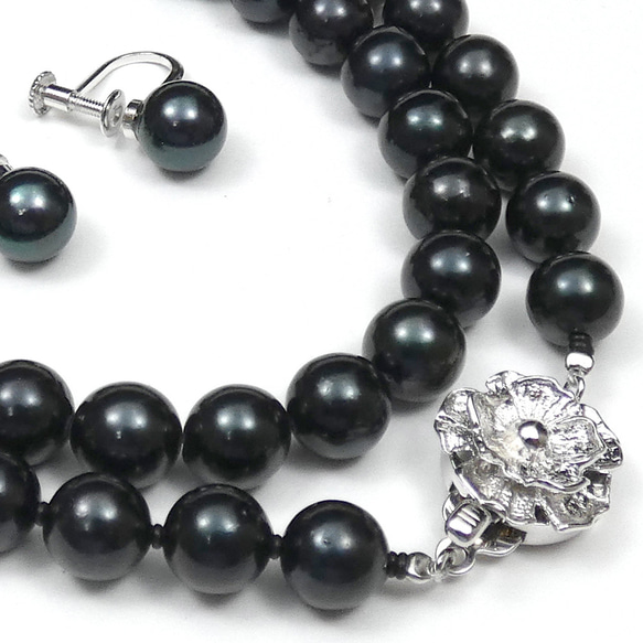 アコヤ黒真珠ネックレス 珠7.5-7.8mm コバルトブラックあこや 大珠 冠
