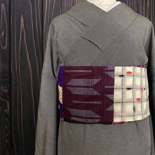 var.99アンティーク着物リメイク　大人の兵児帯　半幅帯　長尺　ハンドメイド var.77アンティーク着物リメイク.切嵌風．銘仙．大人の兵児帯 半幅帯