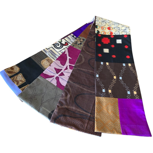 var.77アンティーク着物リメイク.切嵌風．銘仙．大人の兵児帯 半幅帯