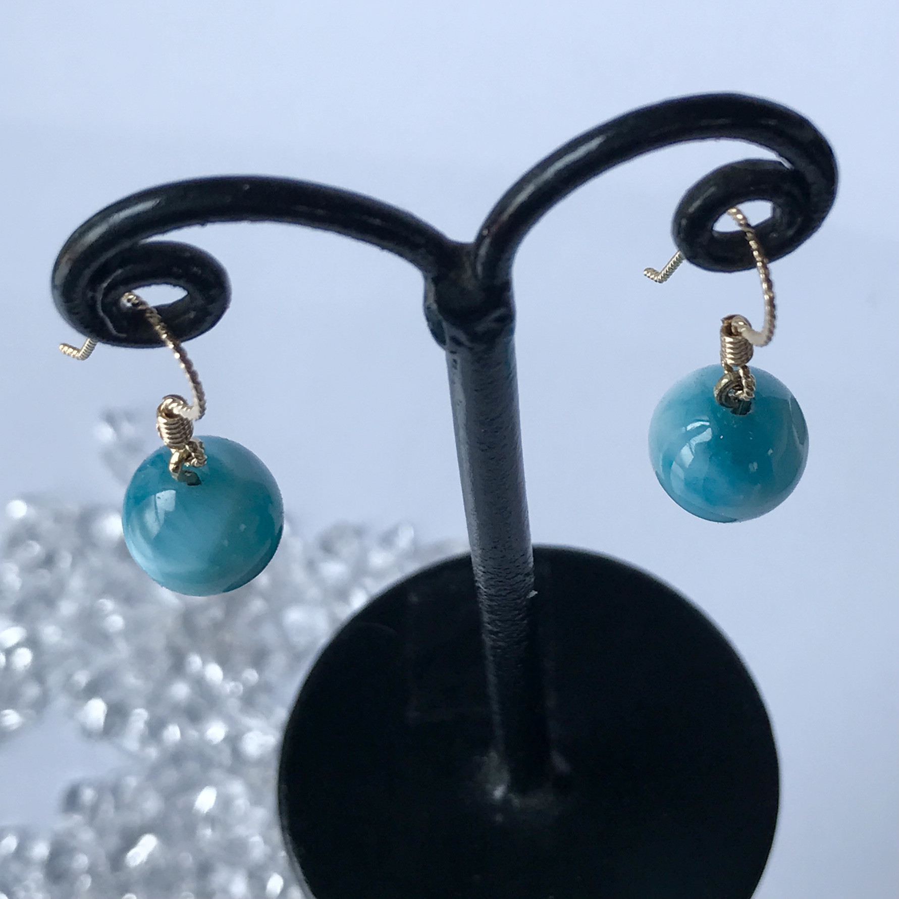 イルカのいる海 ラリマー 10mm ビーズのピアス【送料無料】iruka137