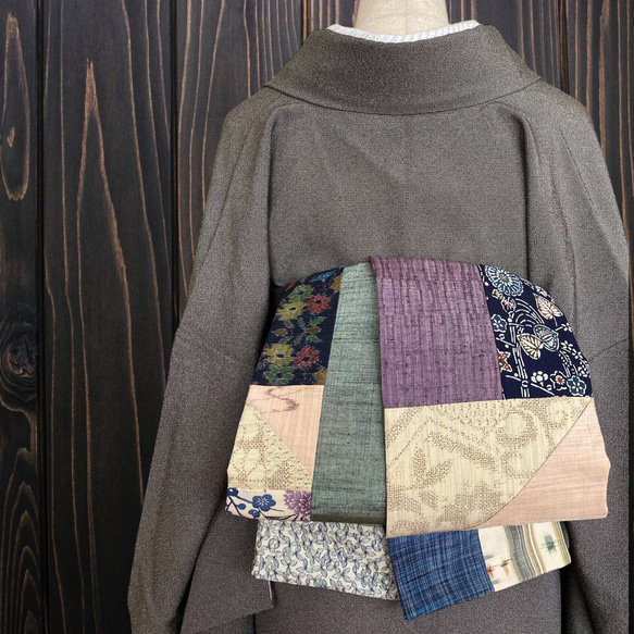 *絹お着物リメイク　パッチワーク*20　大人の兵児帯　半幅帯　長尺　ハンドメイド 絹お着物リメイク パッチワーク*20 大人の兵児帯 半幅帯 長尺
