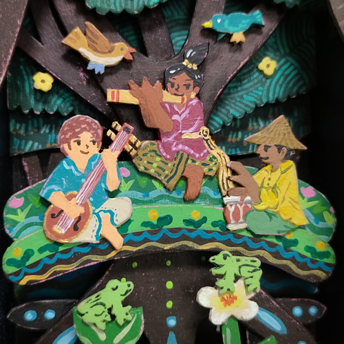 ミニ絵画 ボックスアート『harmony』アクリル絵具／ボール紙・木箱