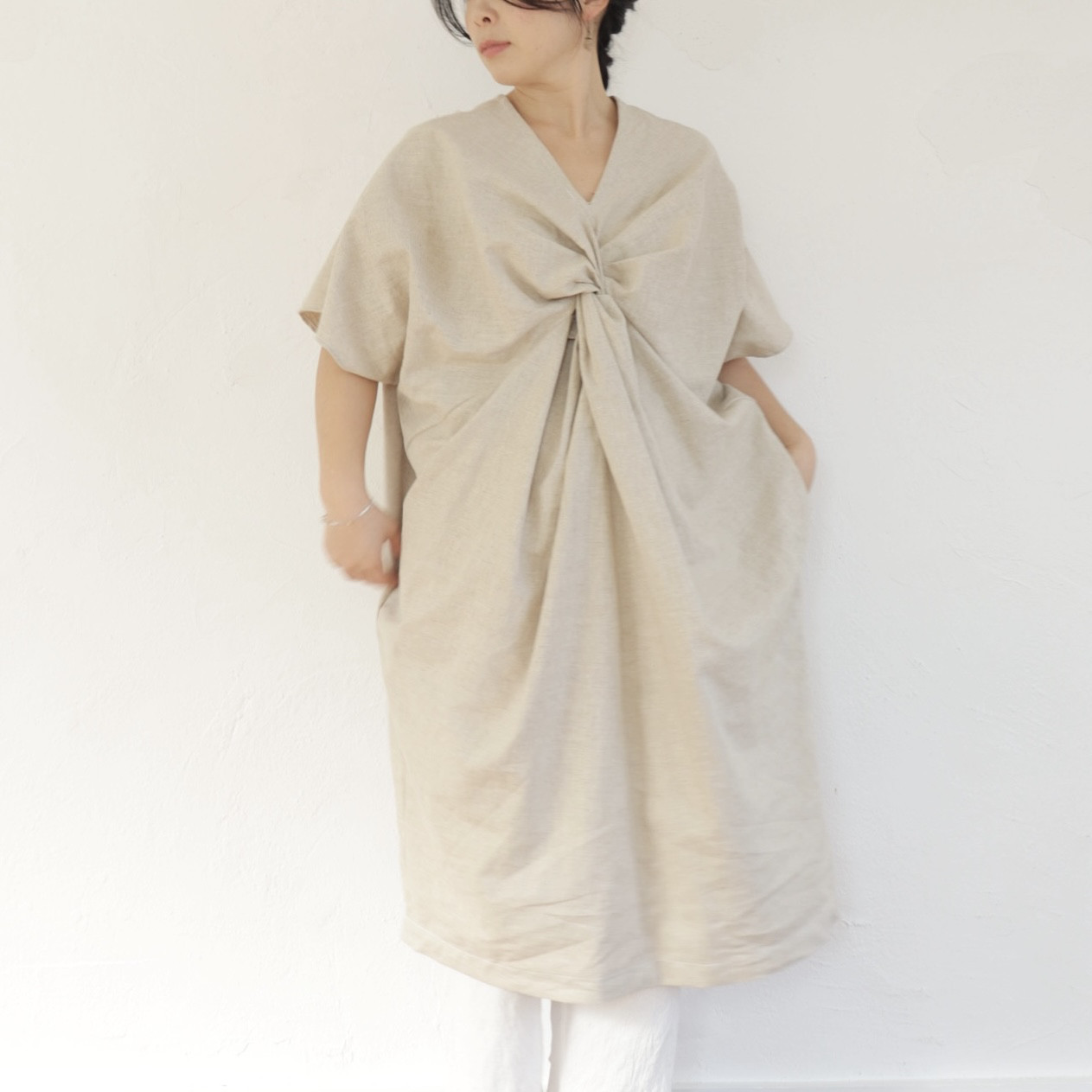 リネン　カシュクールワンピース