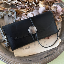 M様オーダー品】栃木レザーコンチョ長財布紐巻きBlack 長財布 An