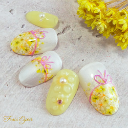 ドライフラワーのブーケネイルイエローver ネイルチップ