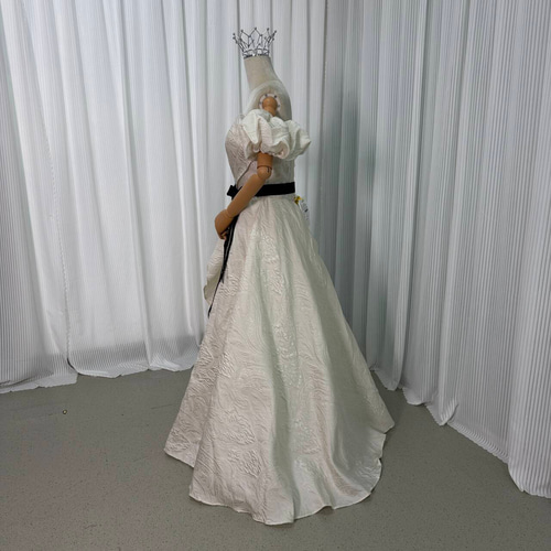 送料無料！パーティードレス パフスリーブ オフショルダー サッシュ  