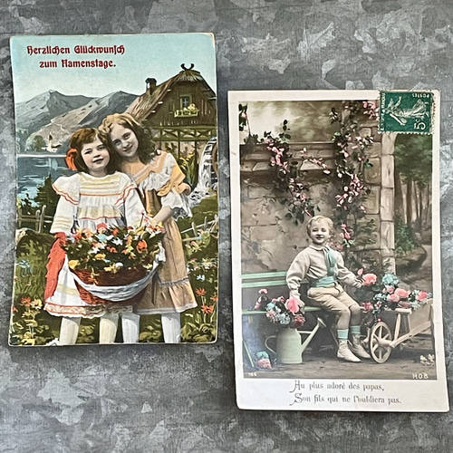 アンティークポストカード5種セット セピア・モノクロ写真（少年 少女