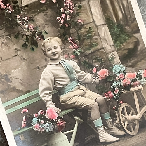 アンティークポストカード5種セット セピア・モノクロ写真（少年 少女