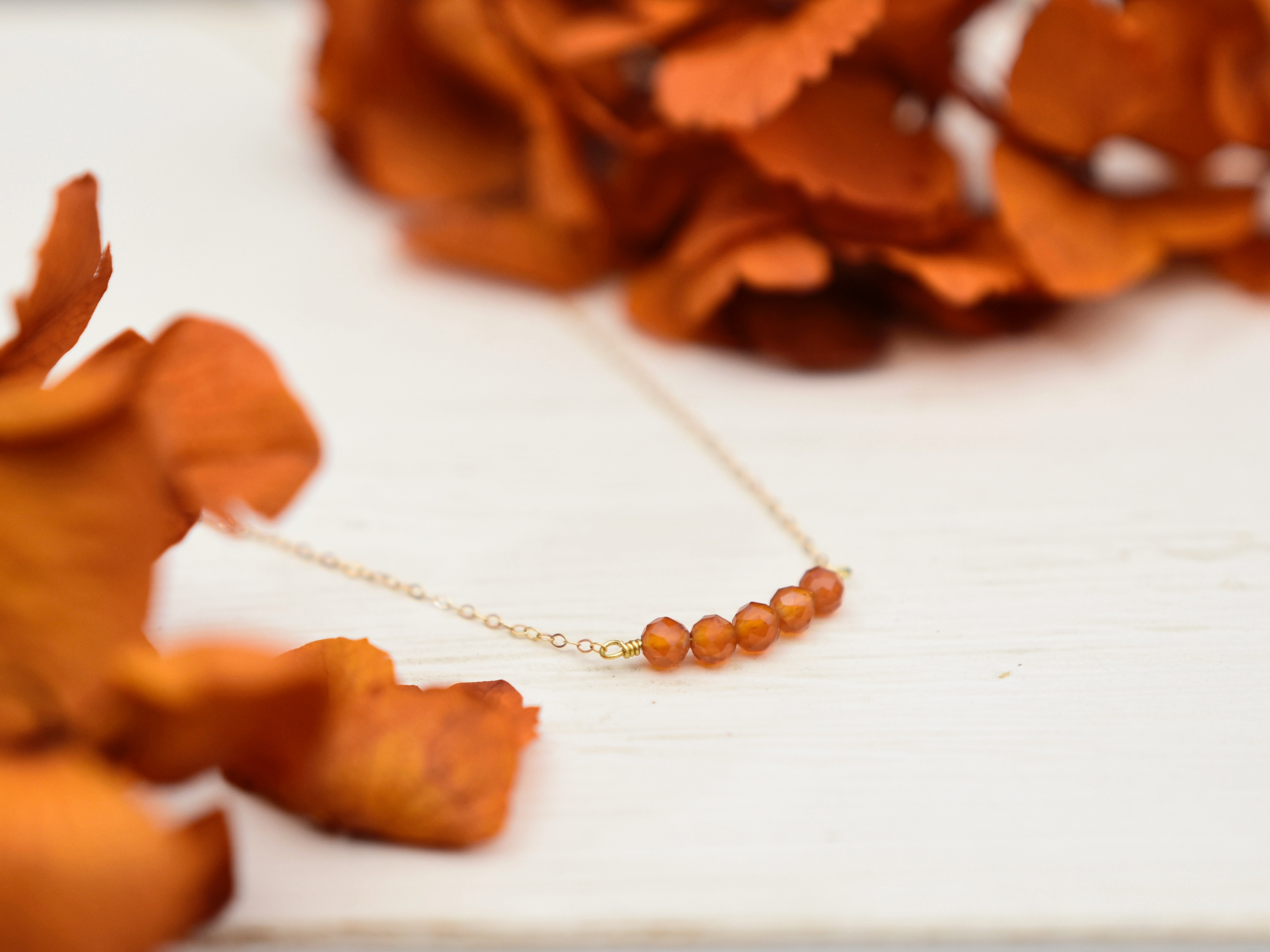 【 14kgf ネックレス 】 メープル ( もみじ )  オレンジ カーネリアン シンプル 華奢 秋色 天然石