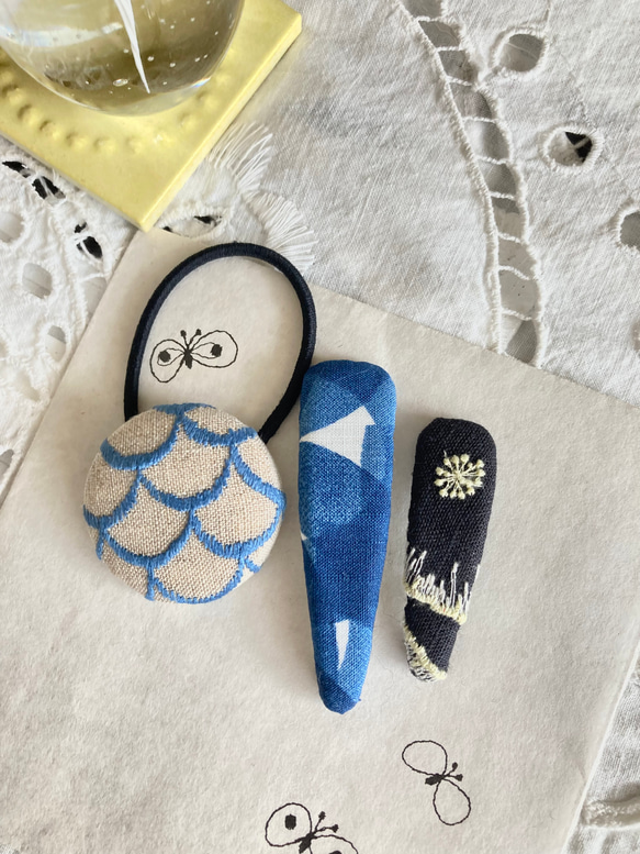 くるみボタンヘアゴム＆パッチンピン 3点セット☆ミナペルホネン
