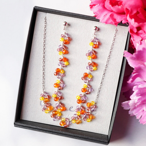 カーネーションの花冠」ピアス イヤリング 天然石 誕生石 silver925 春 