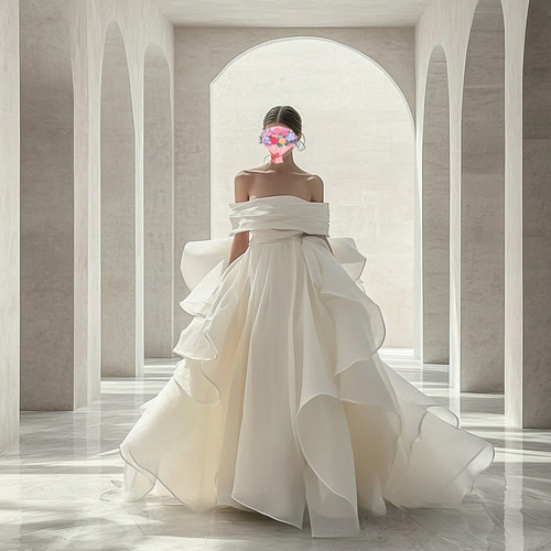 ふわふわウエディングドレス フリルドレス ボリューム オフショルダー