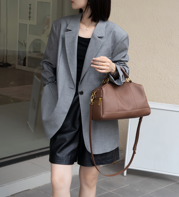 優雅な気質 ! •黒/カーキ/カラメル/緑/3WAY•4色•厚手な天然軟めな牛革ハンドバッグ•牛革ショルダーバッグ 3枚目の画像