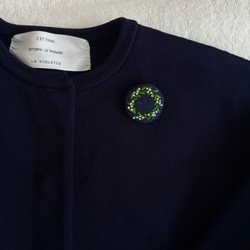 スズラン_刺繍ブローチ L_麻紺 4枚目の画像