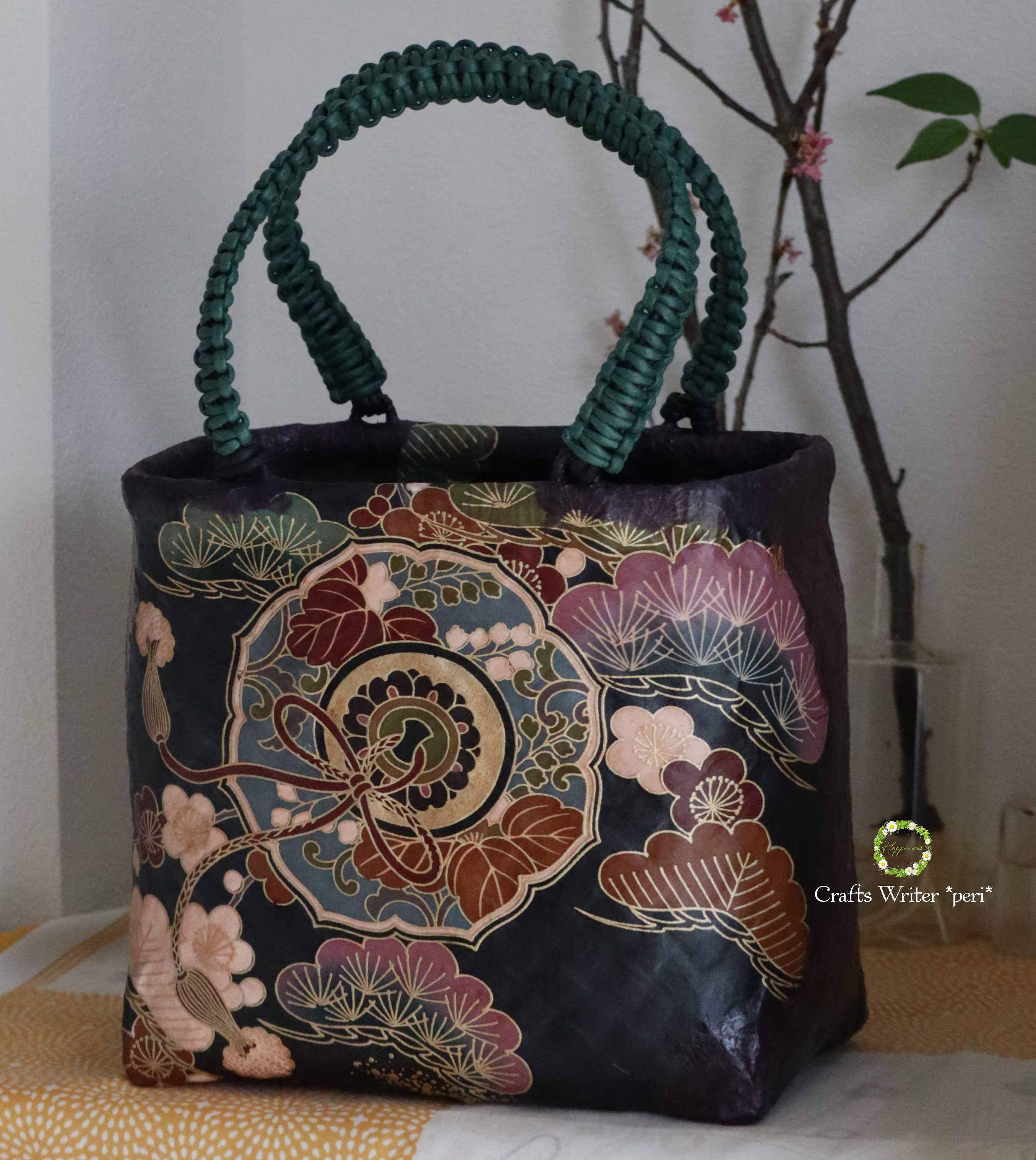 ☆新作☆一閑張りバッグ☆豪華鼓松文様☆ かごバッグ 工芸作家