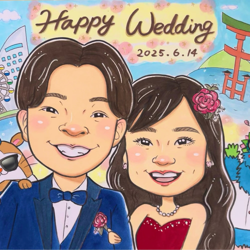 ご家族の節目を彩る似顔絵アート｜A3・B4手描き水彩＊大人数OK ＊還暦