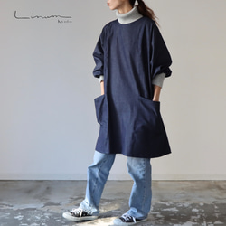 岡山児島デニムで魅せる、割烹着／8オンスくったりソフトデニムエプロン／インディゴ・ブルー 5枚目の画像