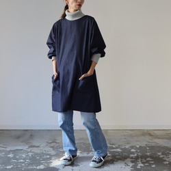 岡山児島デニムで魅せる、割烹着／8オンスくったりソフトデニムエプロン／インディゴ・ブルー 8枚目の画像