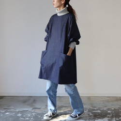 岡山児島デニムで魅せる、割烹着／8オンスくったりソフトデニムエプロン／インディゴ・ブルー 11枚目の画像