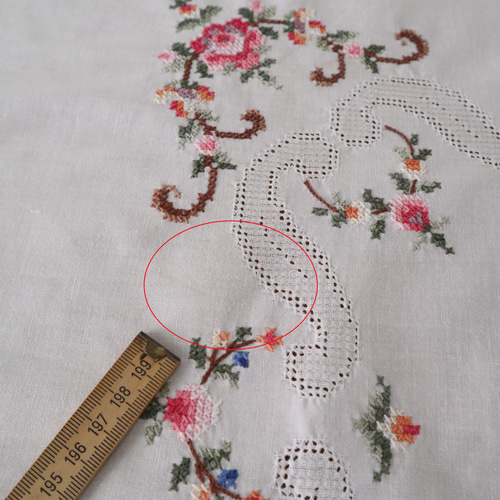 フランスの手仕事/繊細なバラや小花のクロスステッチ手刺繍 テーブル