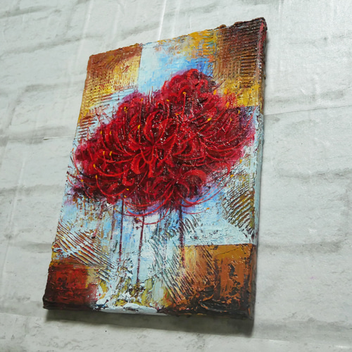 油絵 油彩 油彩画 絵 絵画【秋空に咲く赤い彼岸花】 作品名】：油絵【秋空に咲く赤い彼岸花】 「秋空に咲く赤い