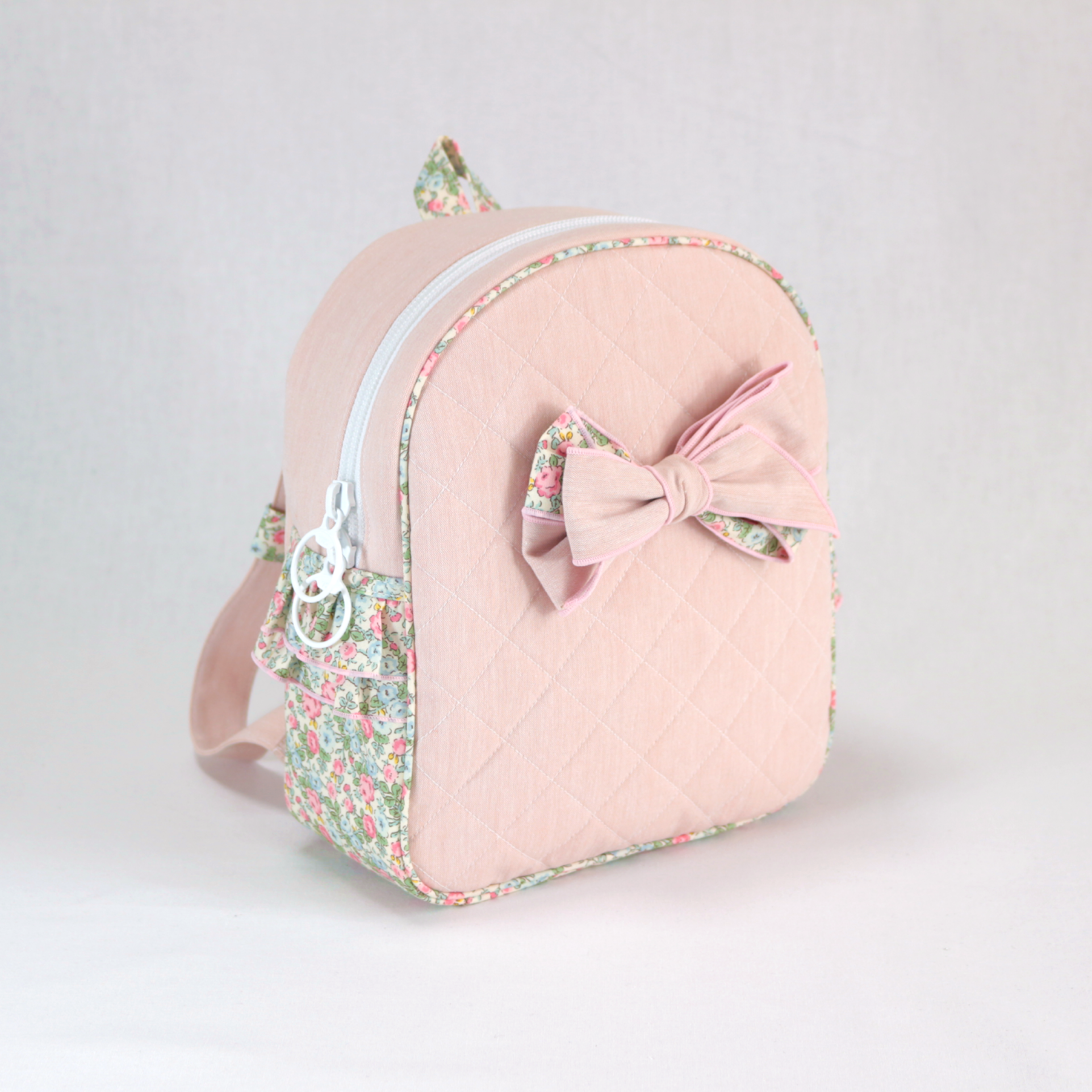 ベビーリュック-D　リボン/ピンクベージュ　名入れOK