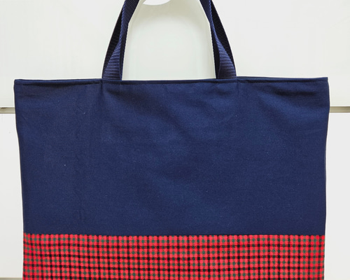 レッスンバッグ ハンドメイド 赤チェック柄 トートバッグ さっき