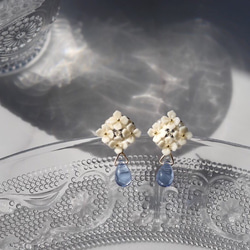 [再次上架] 白色繡球花珍珠和寶石耳環/耳環 第1張的照片